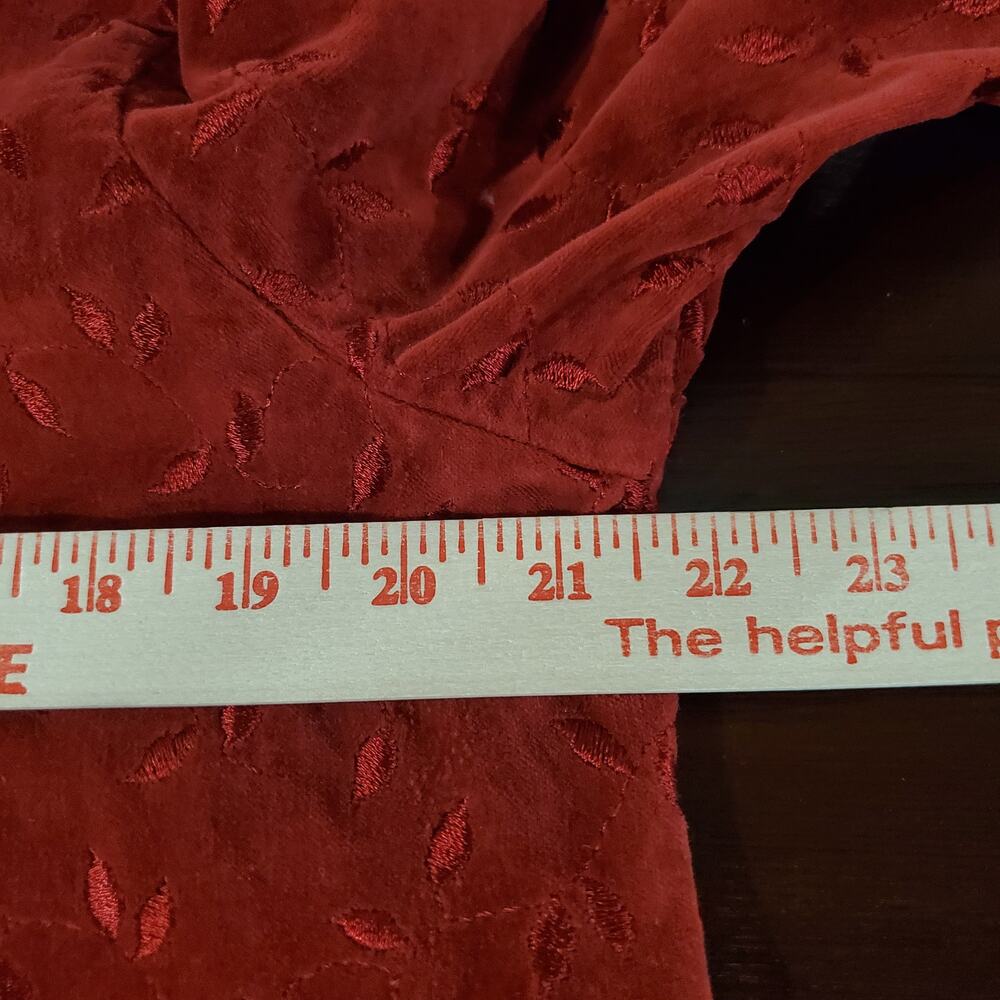Vtg Cut Loose Embroidered Leaf Velour Button Jacket Size M Red Whimsy Boho 90s - Picture 10 of 11